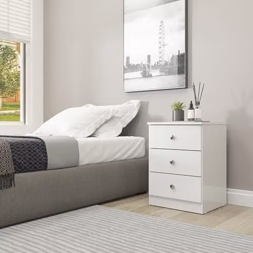 Seconique Denver 3 Drawer Bedside Cabinet in White Gloss, W/D/H: 40 x 36 x 55 cm – 1