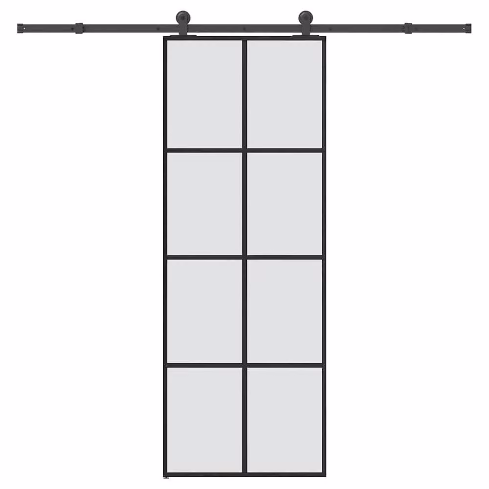 Berkfield Home Sliding Door with Hardware Set in Black, Glass and Aluminium, W: 76 cm, H: 205 cm – 2