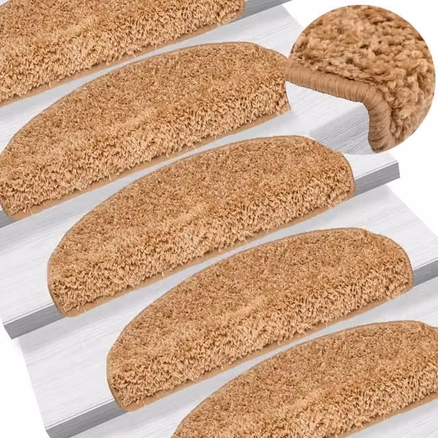 Berkfield Home Self-Adhesive Stair Mats, 10 Pack, Beige, W: 65 cm, D: 21 cm, H: 4 cm