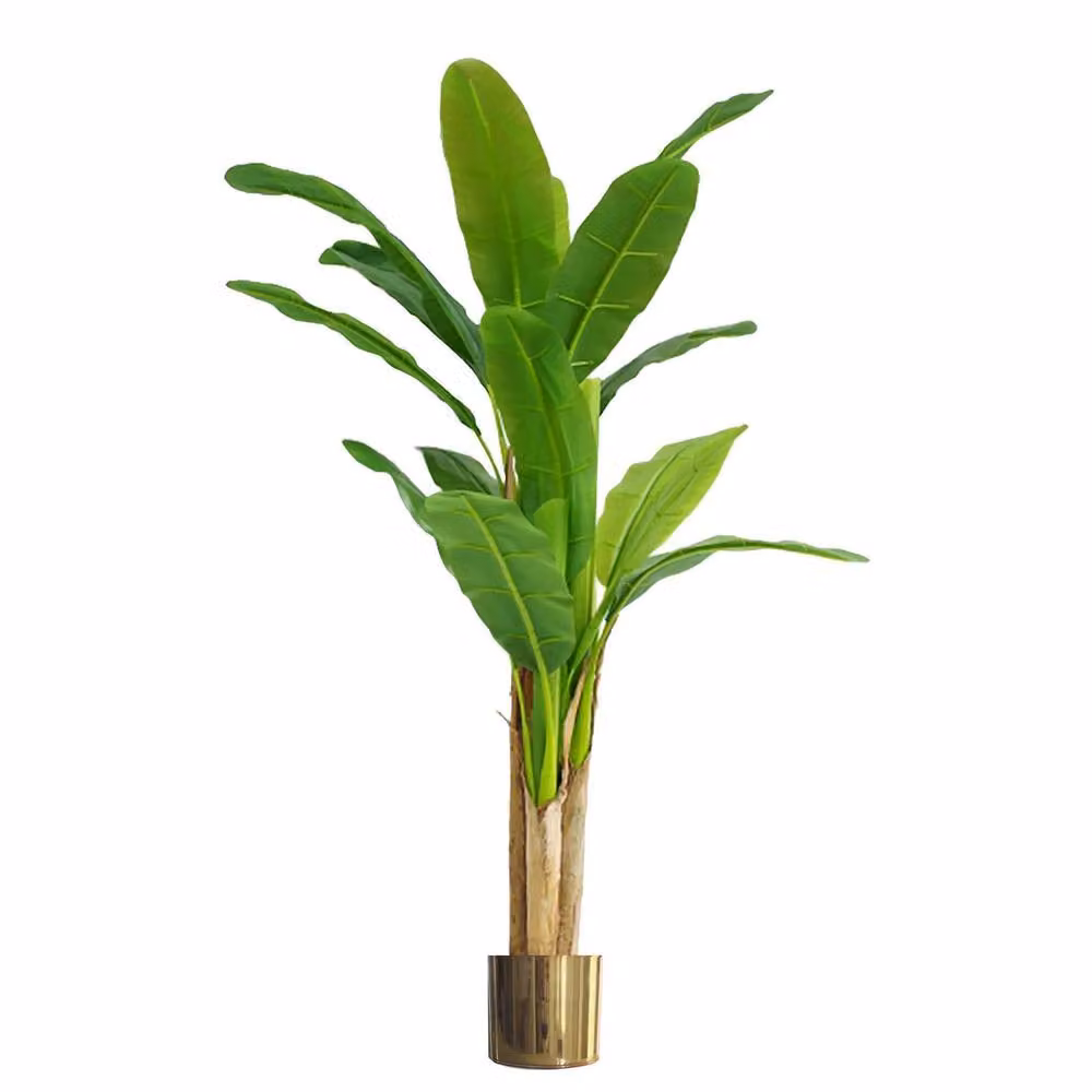 Leaf 180cm Artificial Banana Tree with Gold Planter in Green – 3