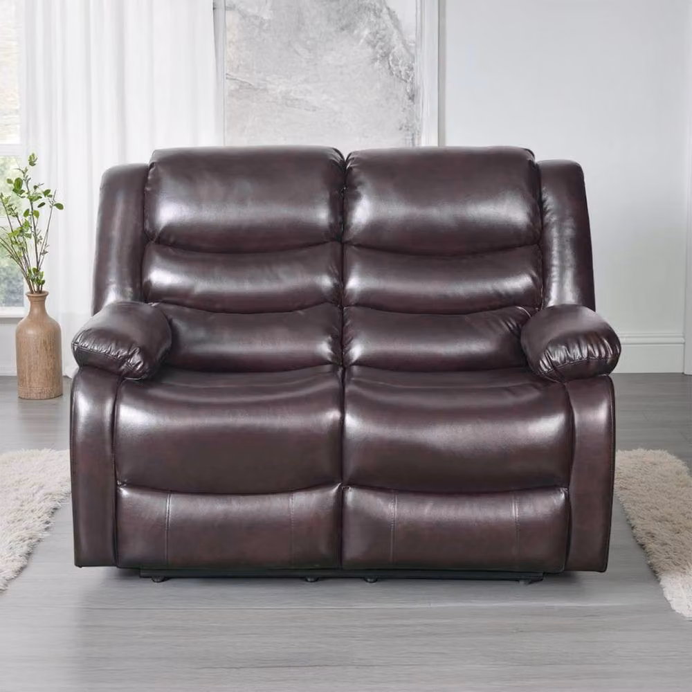 Furnishings For Less UK Cortland Brown Leather Look 3 + 2 Manual Reclining Sofa Suite – 2