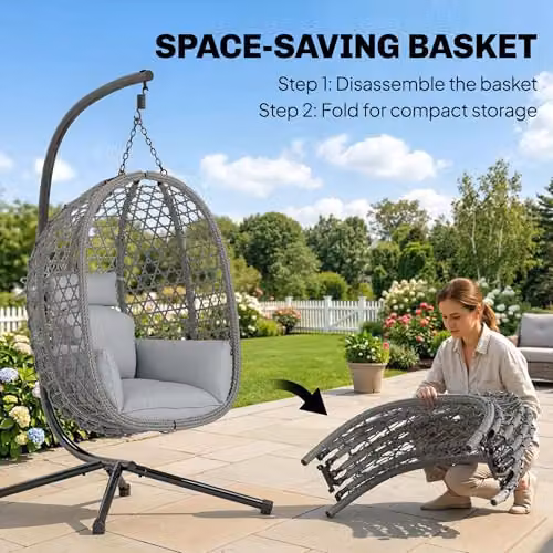 Outsunny Rattan Hanging Egg Chair with Stand in Dark Grey – 4