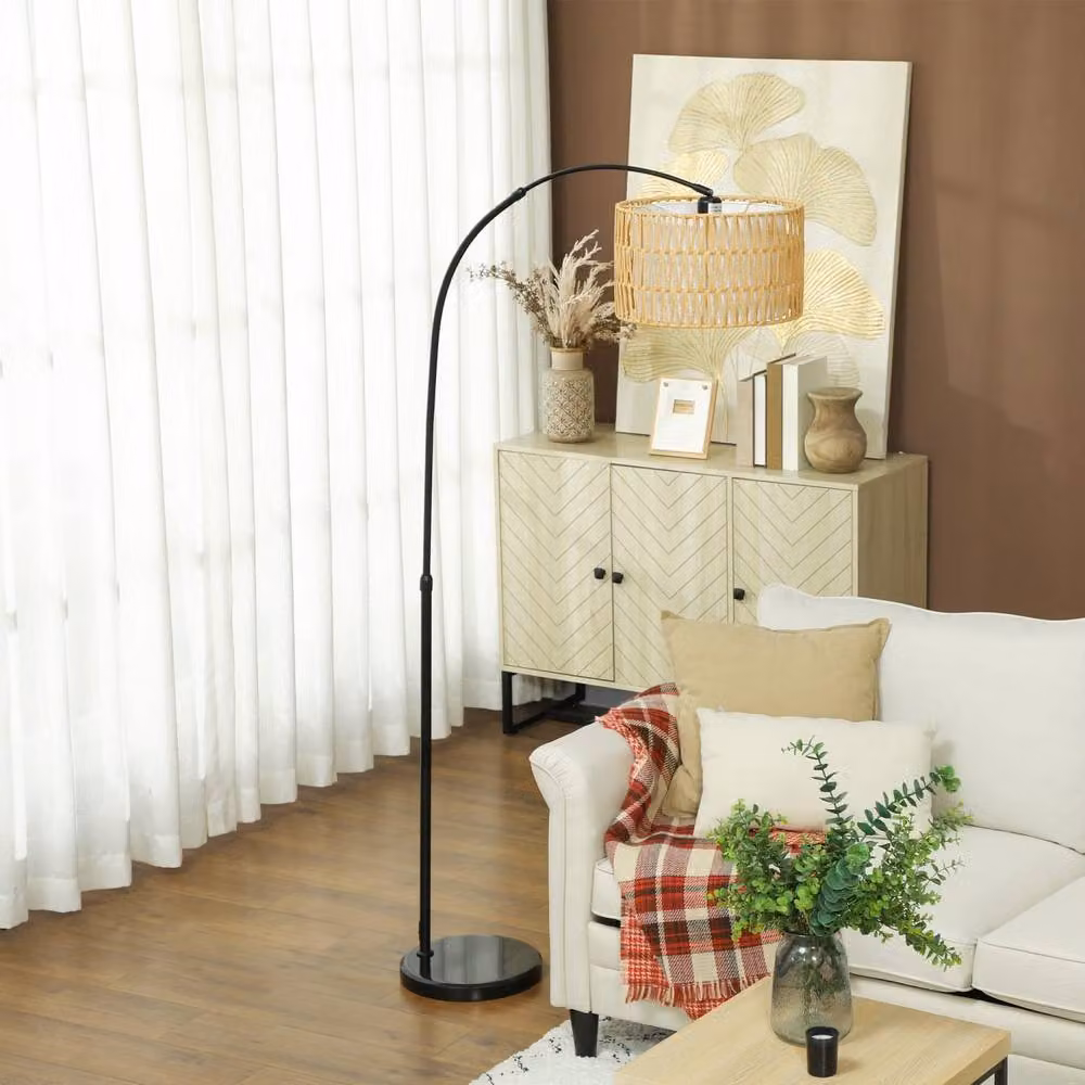 Wyld Haus Limo Adjustable Rattan Style Arc Floor Lamp in Black, Height: 144 cm – 5