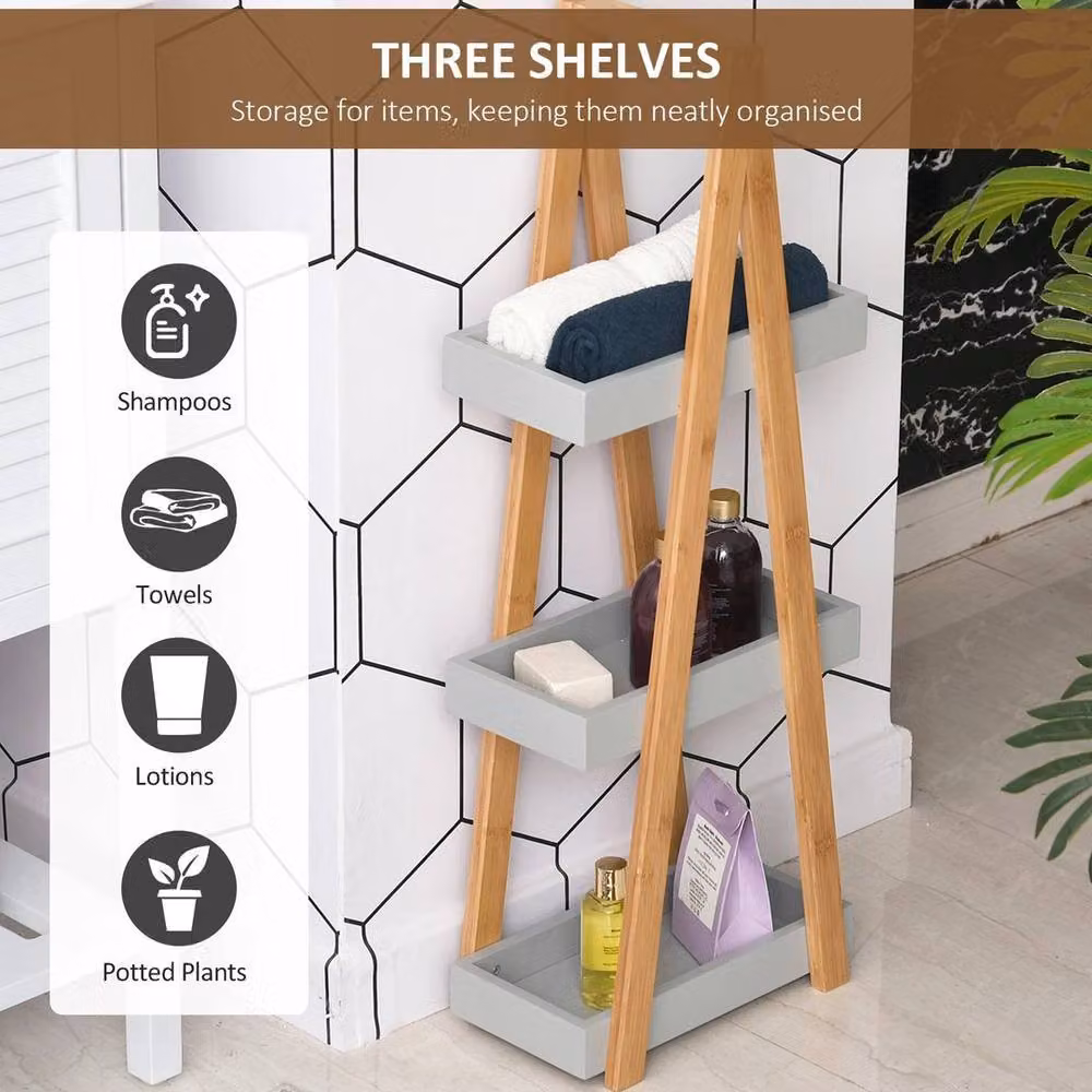 EONLION 3-Tier Brown A-Frame Ladder Bathroom Storage Shelves – 4