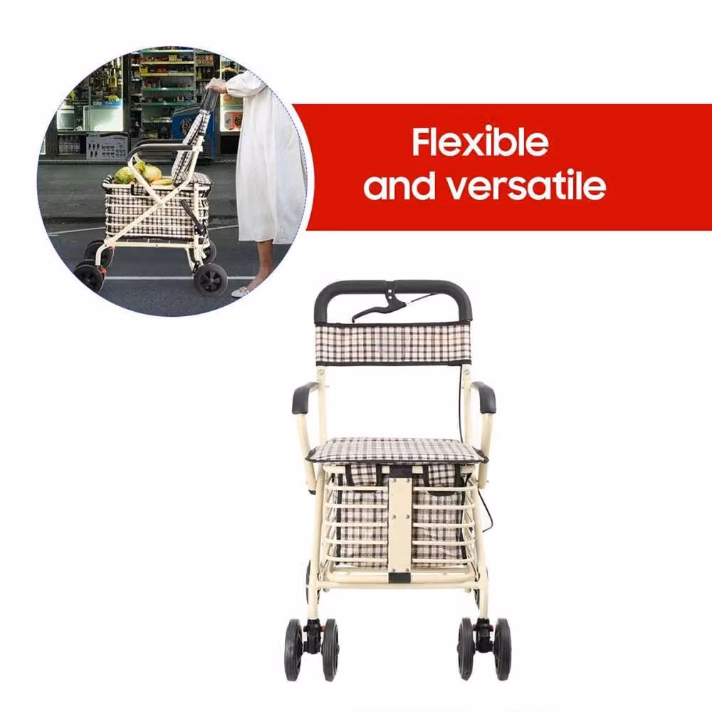 PAWNORA Folding Walk Seated Shopping Trolley in Beige – 2