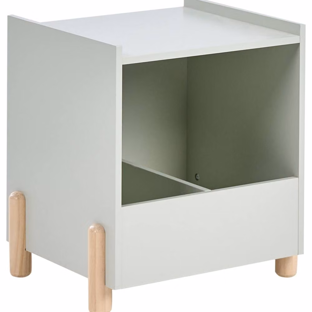 Wyld and Coco Bedside Table in Light Green with Open Shelf and Concealed Storage – 2