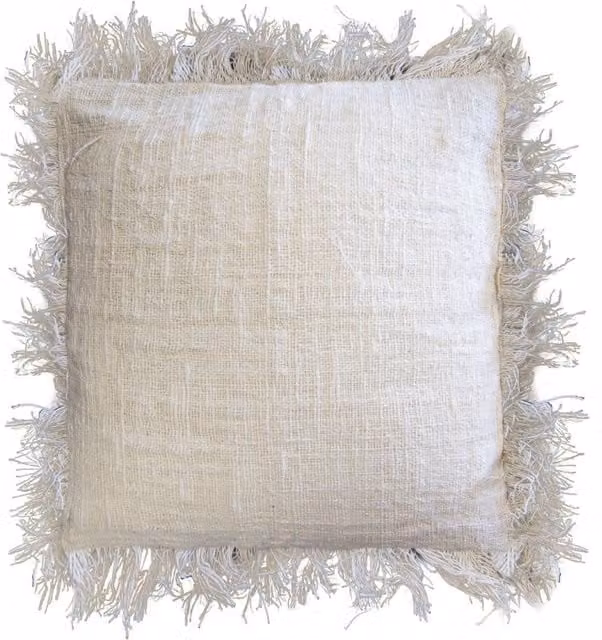 KDMD Linen Square Cushion Cover with Fringe in Beige, W/D/H: 60 x 60 x 1 cm