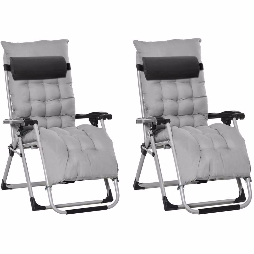 STILVORA 2-Piece Reclining Sun Lounger Set with Grey UV-Resistant Polyester Cushions and Metal Frame – 4