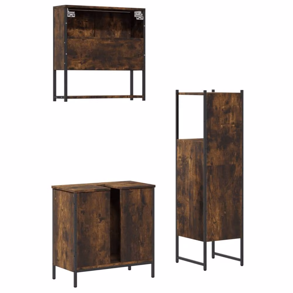 Berkfield Home 3 Piece Industrial Bathroom Furniture Set in Smoked Oak Brown – 4