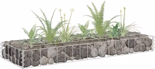 Berkfield Home Silver Galvanised Steel Stone Gabion Raised Bed, W: 90 cm, D: 30 cm, H: 10 cm