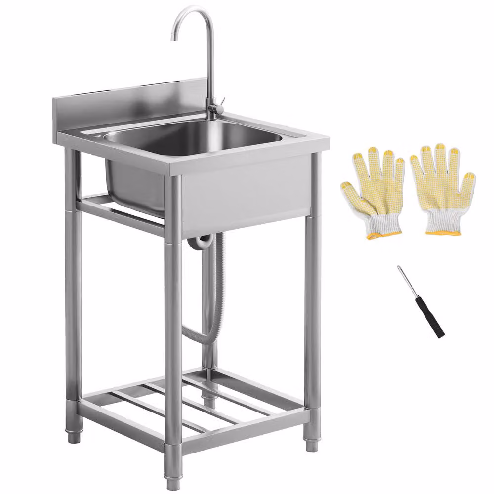HOMCOM Stainless Steel Utility Sink in Silver Tone with Cold and Hot Water Pipe – 2