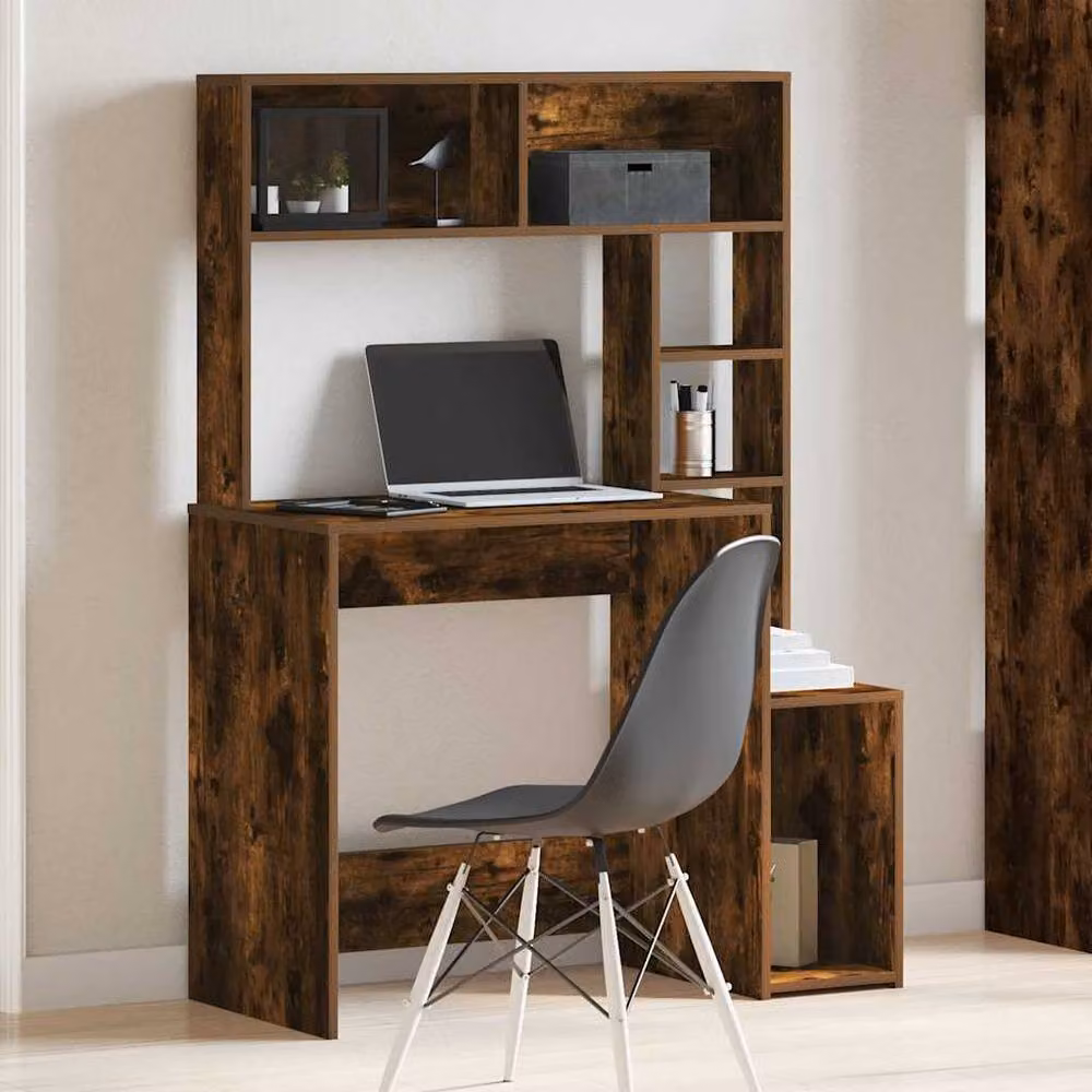 Berkfield Home Computer Desk with Shelves in Smoked Oak Brown, W/D/H: 100 x 45 x 140 cm – 3