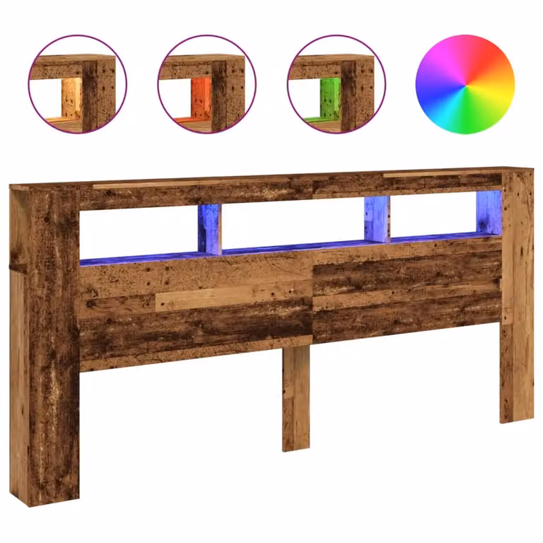 Berkfield Home LED Headboard in Old Wood Brown, W/D/H: 220 x 18.5 x 103.5 cm