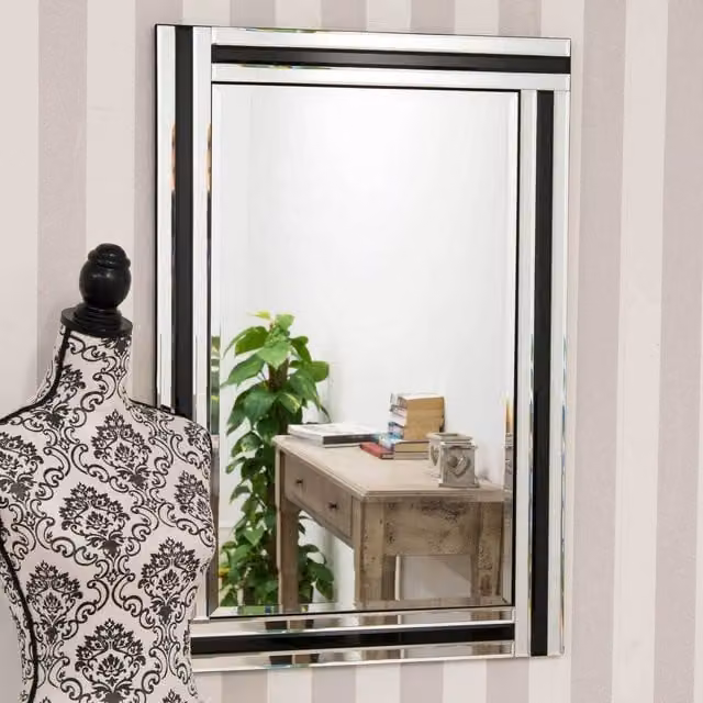 MirrorOutlet Windrush Triple Bevelled Venetian Wall Mirror in Black, W/H: 60 x 90 cm