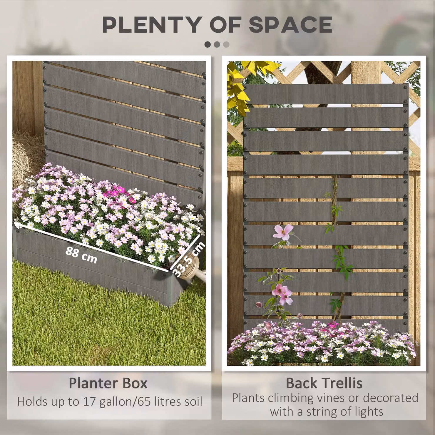 OUTSUNNY Raised Garden Bed with Trellis Standing Patio Planter Box in Dark Grey – 3