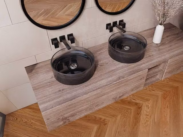 SPAVO Round Translucent Resin Countertop Basin, Grey, Diameter: 40 cm, Height: 13.5 cm – 1