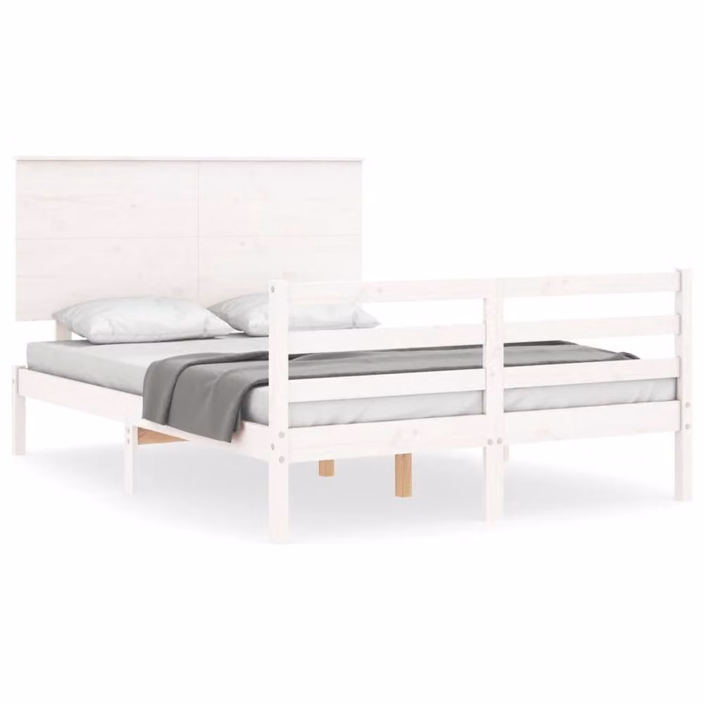 Berkfield Home Beautiful Small Double Bed Frame with Headboard in White Solid Pine Wood, W/D/H: 120 x 200 x 82.5 cm – 2