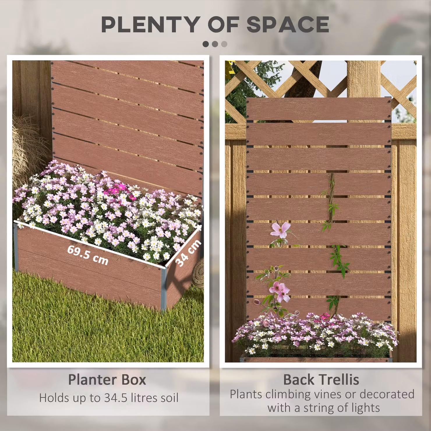 Outsunny Garden Planter Box with Back Trellis Design, Light Brown, W: 34 cm, H: 69.5 cm – 4
