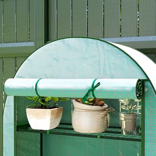 Outsunny 4 Tier Mini Greenhouse with Reinforced PE Cover, Green, W/D/H: 105 x 45 x 160 cm – 7