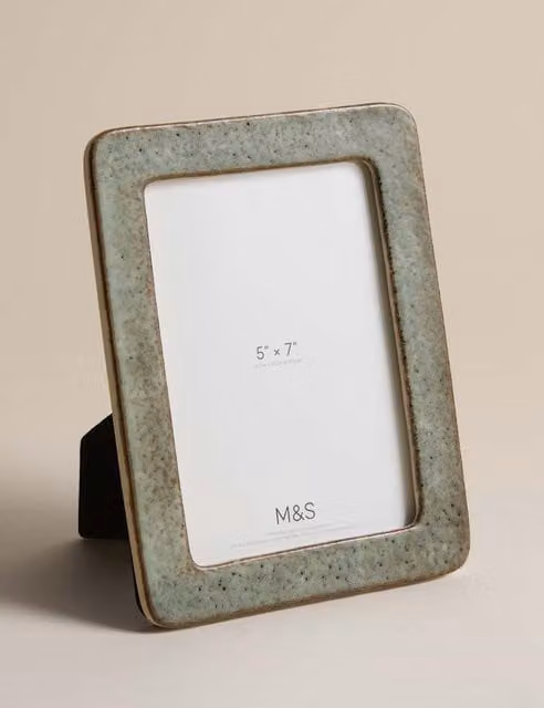 M&S Ceramic Rectangular Single Tabletop Photo Frame, Green, 13 x 18 cm