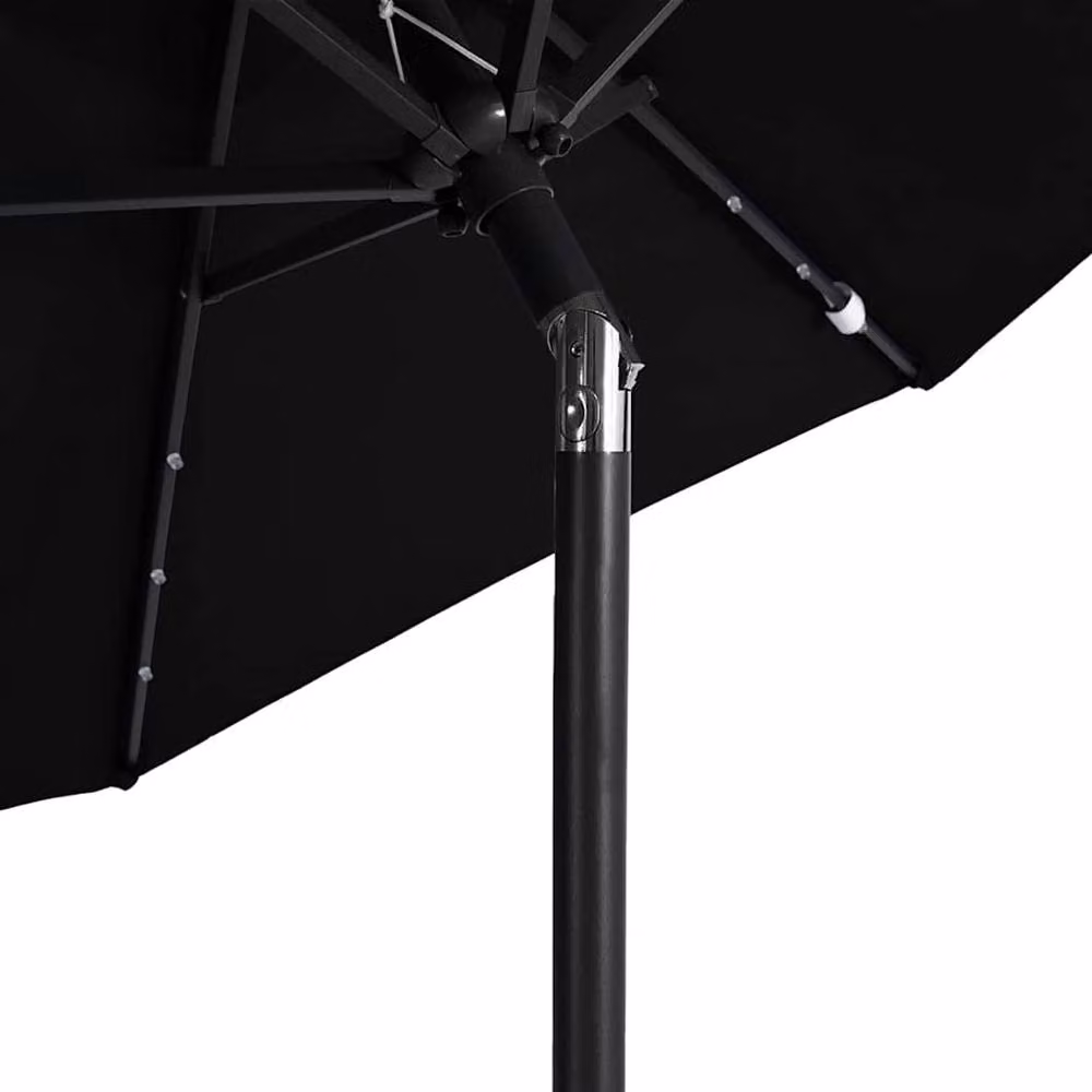 Berkfield Home Black Garden Parasol with LEDs and Steel Pole, W/D: 225 x 225 cm – 4