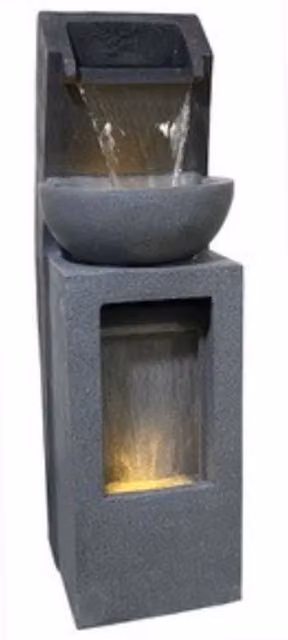 Tranquility Pouring Rains Basin Contemporary Mains Water Feature in Grey Stone