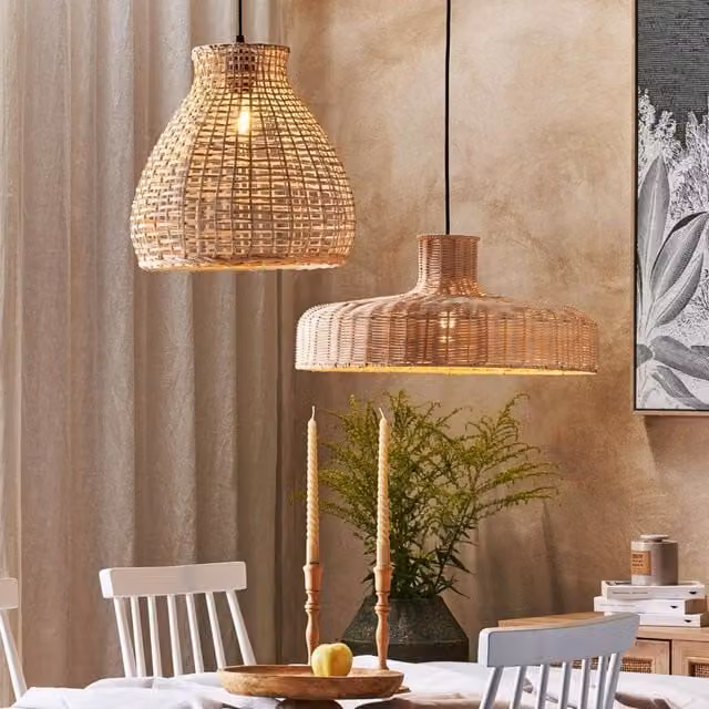 Wyld and Coco Handwoven Rattan Pendant Lamp in Brown