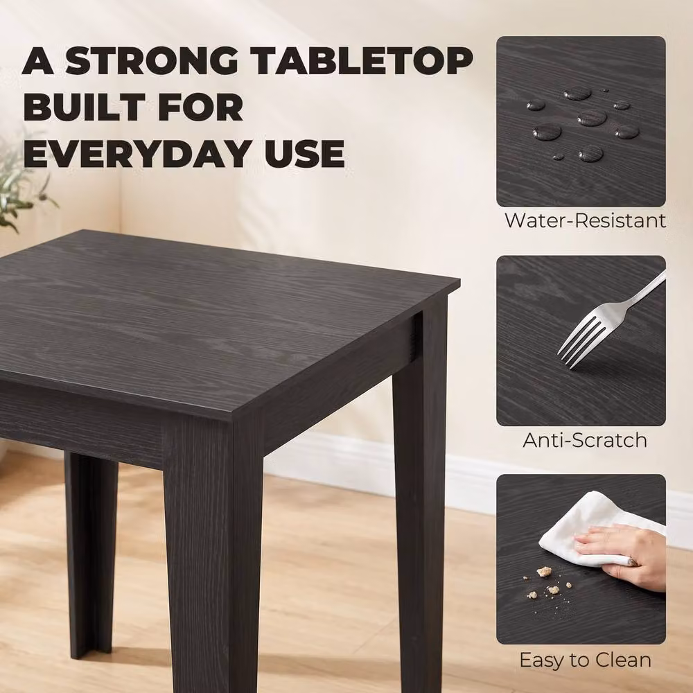 HOMCOM Modern Square Dining Table for 4, Black Wood Effect, W/D/H: 80 x 80 x 75 cm – 5