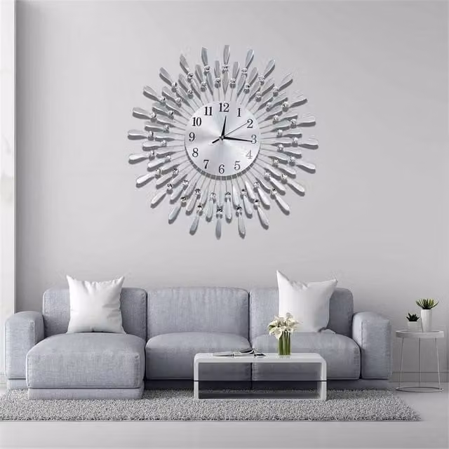Kelvenix Diamante Beaded Crystals Quartz Jeweled Wall Clock in Clear and Silver, Diameter: 100 cm