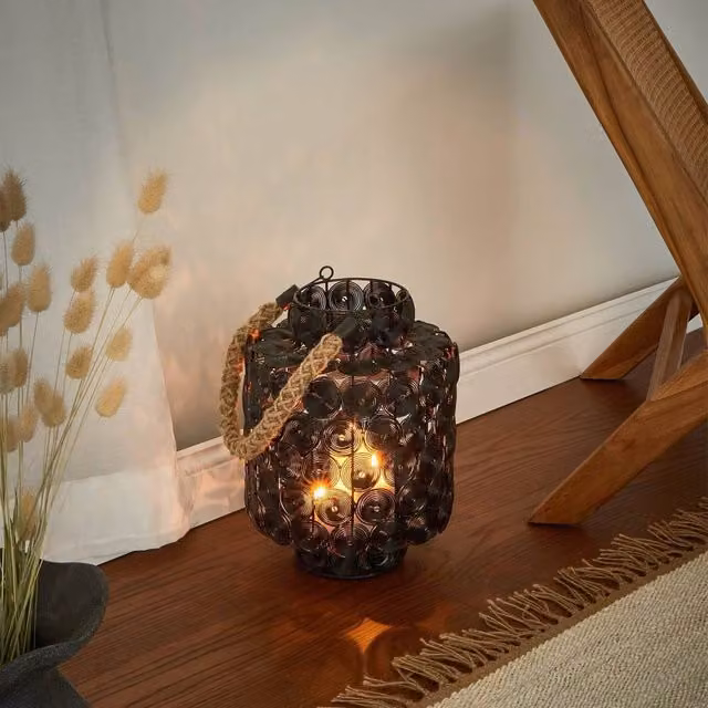 Wyld and Coco Black Metal Lantern with Jute Handle, Height: 35 cm – 1