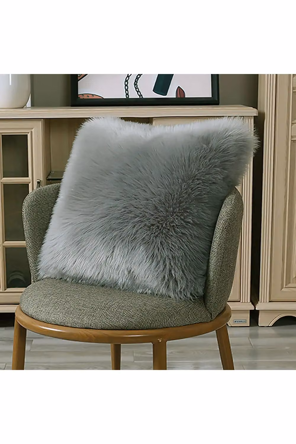 Living and Home Grey Fluffy Faux Wool Square Cushion Cover, W/D/H: 50 x 50 x 50 cm – 2