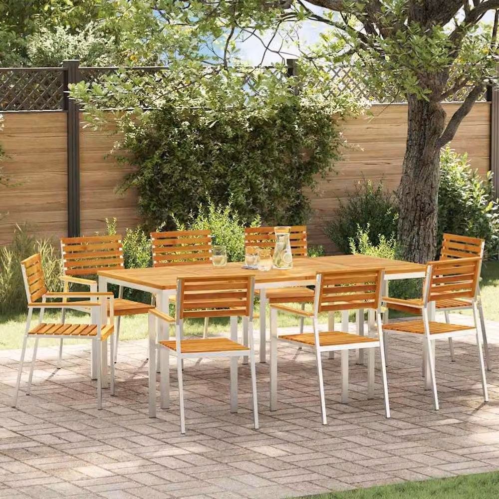 Berkfield Home Set of 8 Stacking Garden Chairs in Brown Solid Acacia Wood, W/D/H: 54.5 x 56 x 89 cm – 2