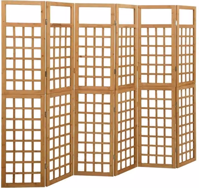 Berkfield Home 6-Panel Solid Fir Wood Trellis Room Divider in Brown, W/H: 242.5 x 180 cm
