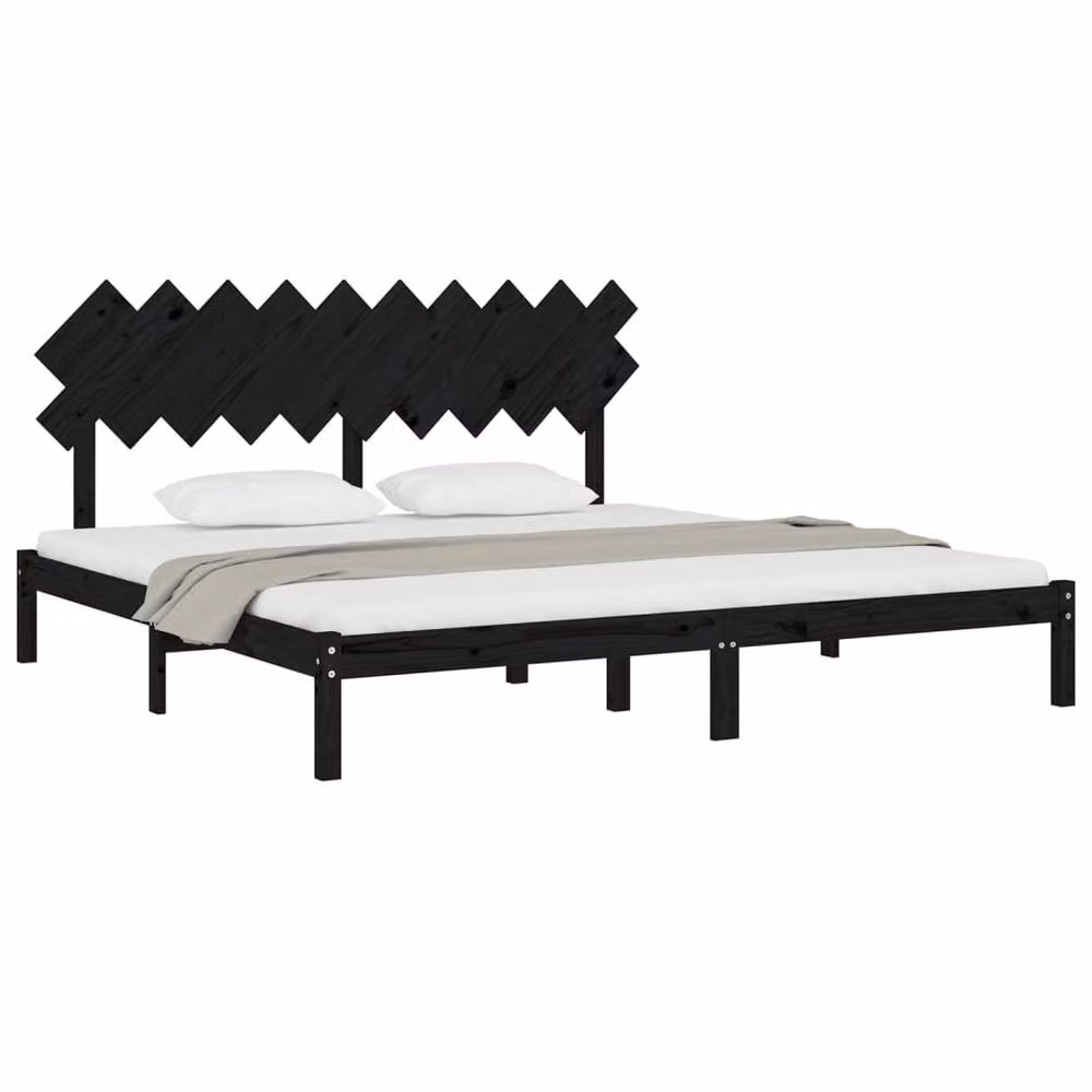 Berkfield Home Modern Solid Pine Wood Bed Frame, Black, 200 x 200 cm – 3