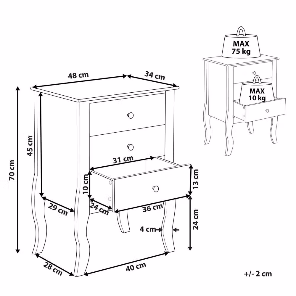 Wyld and Coco Scandi White MDF Bedside Table with Three Drawers and Cabriole Legs – 2