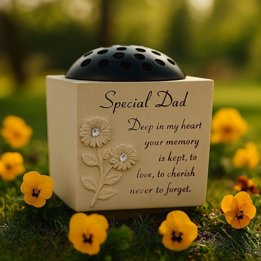 David Fischhoff Special Dad Memorial Grave Sunflower Rose Bowl in Cream and Beige – 2