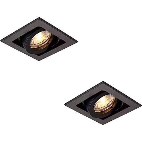 Loops 2 Pack Square Adjustable Recessed LED Downlights in Matt Black Aluminium with GU10 Compatibility
