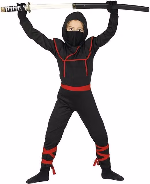 Fiestas Guirca Childrens Shinobi Ninja Costume Set in Black and Red