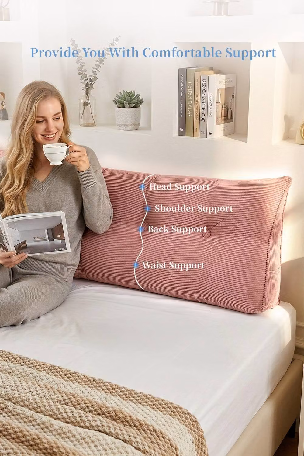 Garden Sanctuary Pink Corduroy Wedge Headboard Pillow with Removable Cover – 2