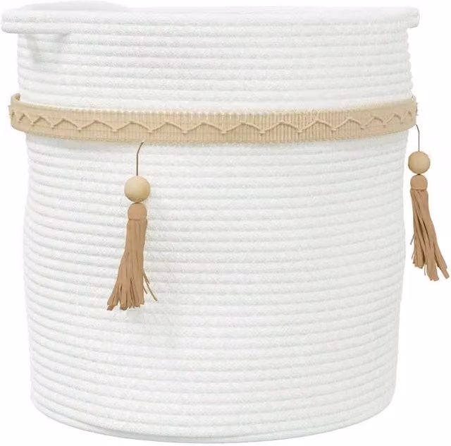 Berkfield White Cotton Open Weave Storage Basket with Handles W: 38 cm, H: 36 cm