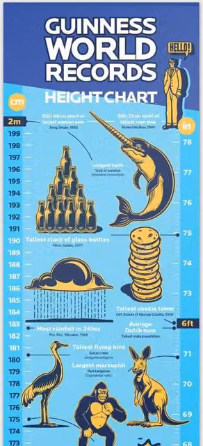 Suck UK Guinness World Records Height Chart Multicolour Paper Poster for Kids