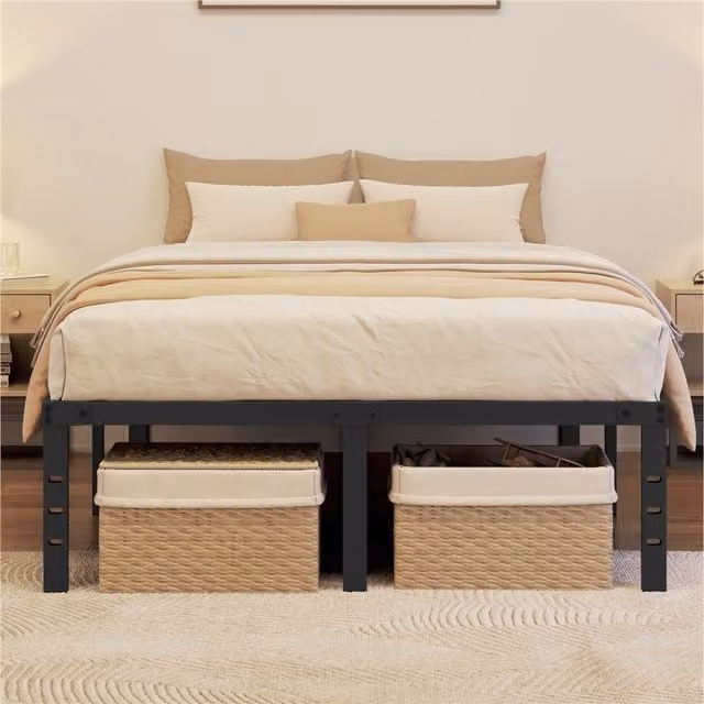 Yaheetech Black Metal Platform Bed Frame, W/D/H: 140 x 200 cm