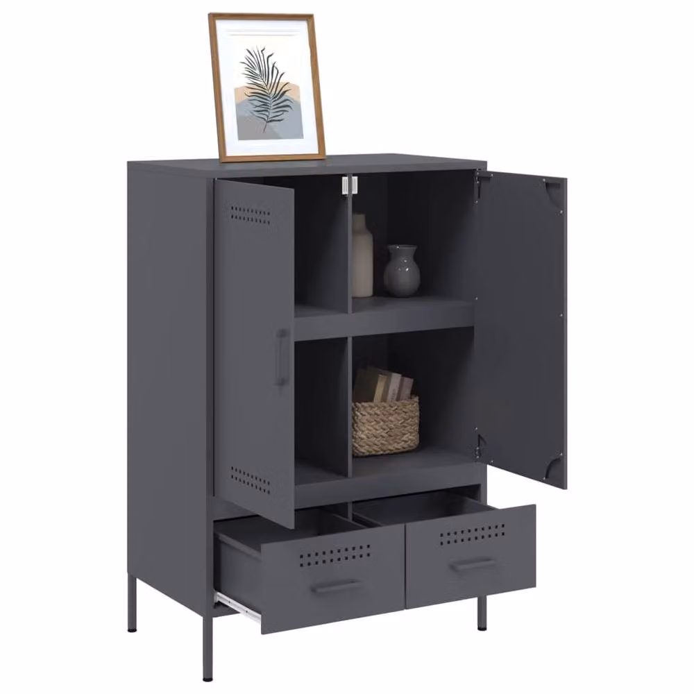 Berkfield Home Industrial Steel Highboard in Anthracite, W/D/H: 68 x 39 x 101.5 cm – 4