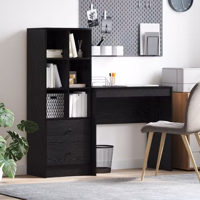 Berkfield Home Modern Black Oak Desk with Storage in Matt Engineered Wood