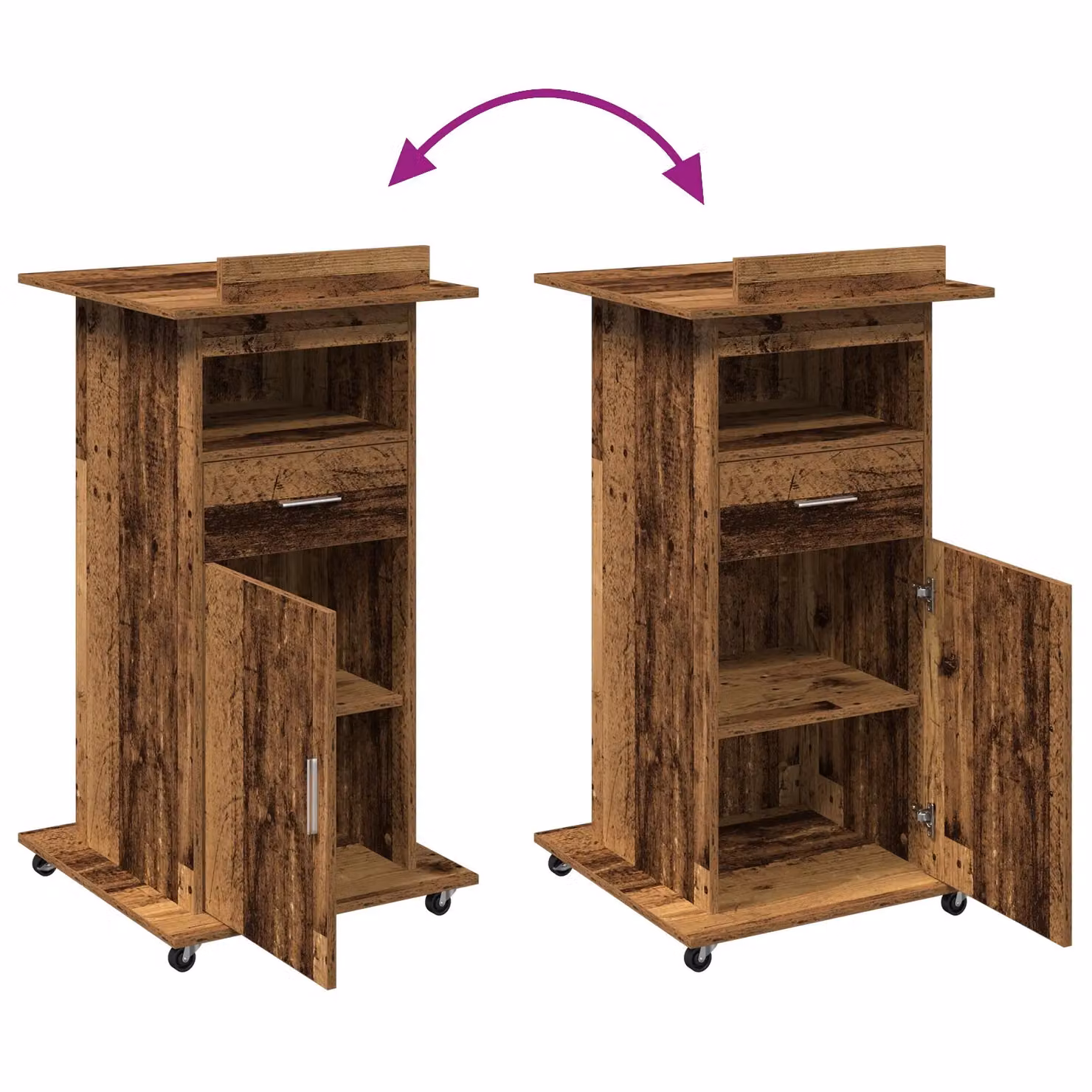 Berkfield Home Rustic Lectern Podium with Wheels in Brown Engineered Wood – 4