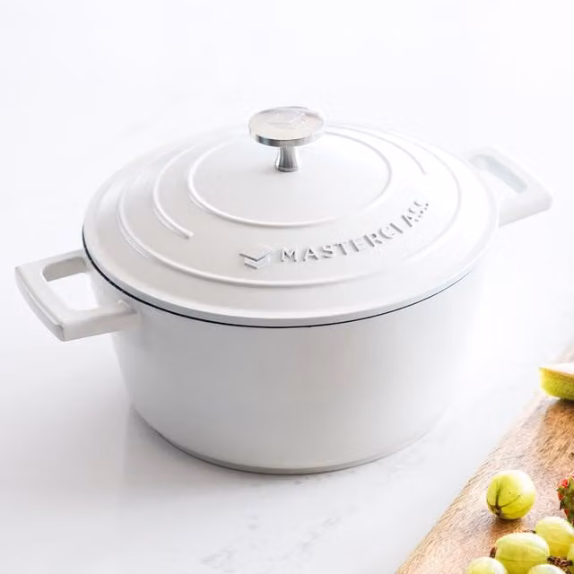 MasterClass Cream Cast Aluminium Casserole Dish, 2.5L - White and Yellow