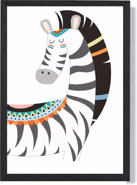 ARTZE Peeking Zebra Tribal Animal Framed Print, Grey and Black, A3 – 1