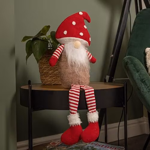 Samuel Alexander Red and White Sitting Christmas Gonk with Mushroom Hat and Dangly Legs, Height: 53 cm – 2