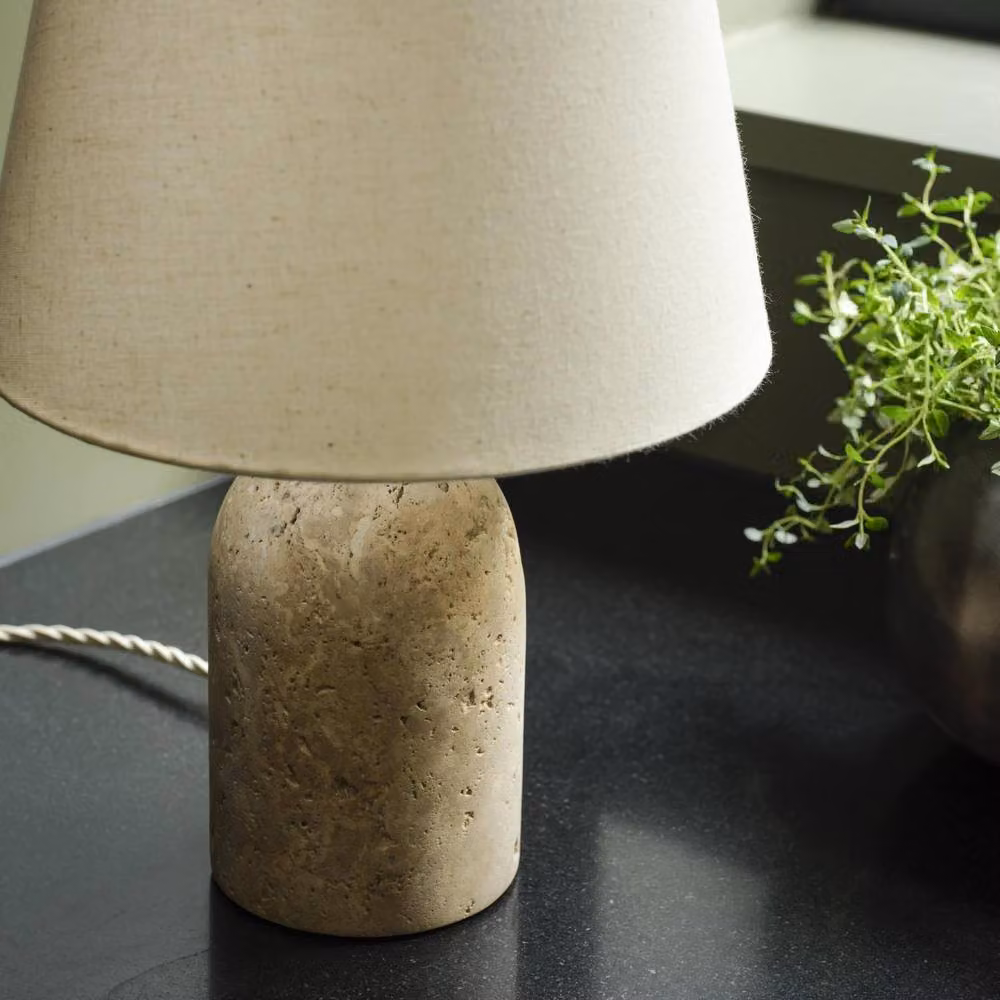 Industville Travertine Cone Table Lamp in Beige and Gold/Brass – 2