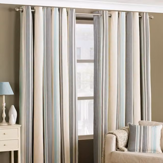Make It A Home Set of 2 Broadway Striped Room Darkening Eyelet Curtains, Blue, H: 229 cm, W: 168 cm